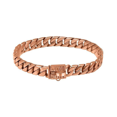Miami Rose Gold Dog Collar for Large Dogs Stainless Steel  Cuban Link Luxury and Strong Dog Collars for XL Unique High Quality Rose Gold Cuban Link Dog Collars  - BIG DOG CHAINS